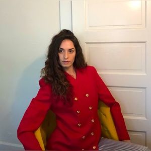 Vintage Jones New York Red Suit Jacket With Ten Gold Button Closure Made in USA